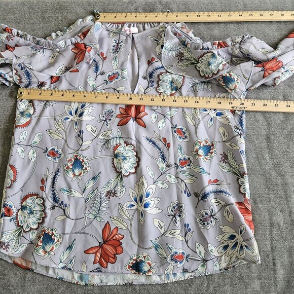 Parker ruffled detailing cold shoulder long sleeve floral blouse Size S - Picture 5 of 16